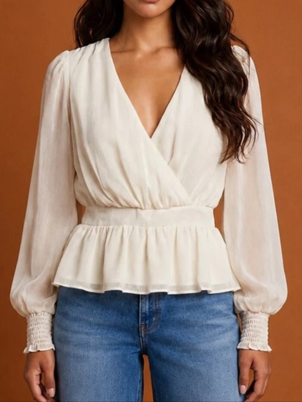 NWT Express Women's Cream Wrap Peplum Blouse. Etheral. Angelcore.